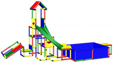 QUADRO Climbing Pyramid + Upgrade Kit + Curved Slide + Pool L
